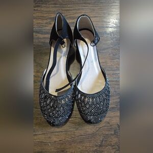 Forever 21 Black Embellished T-Strap Flats